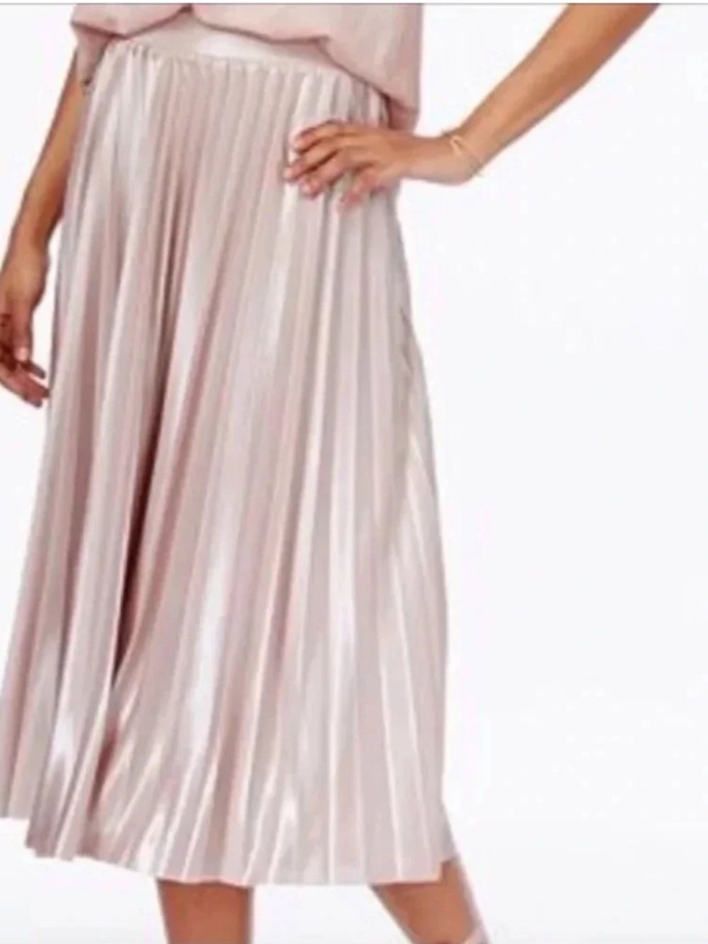 RACHEL ROY Curvy Collection Blush Metallic Pleated Aline Midi Skirt